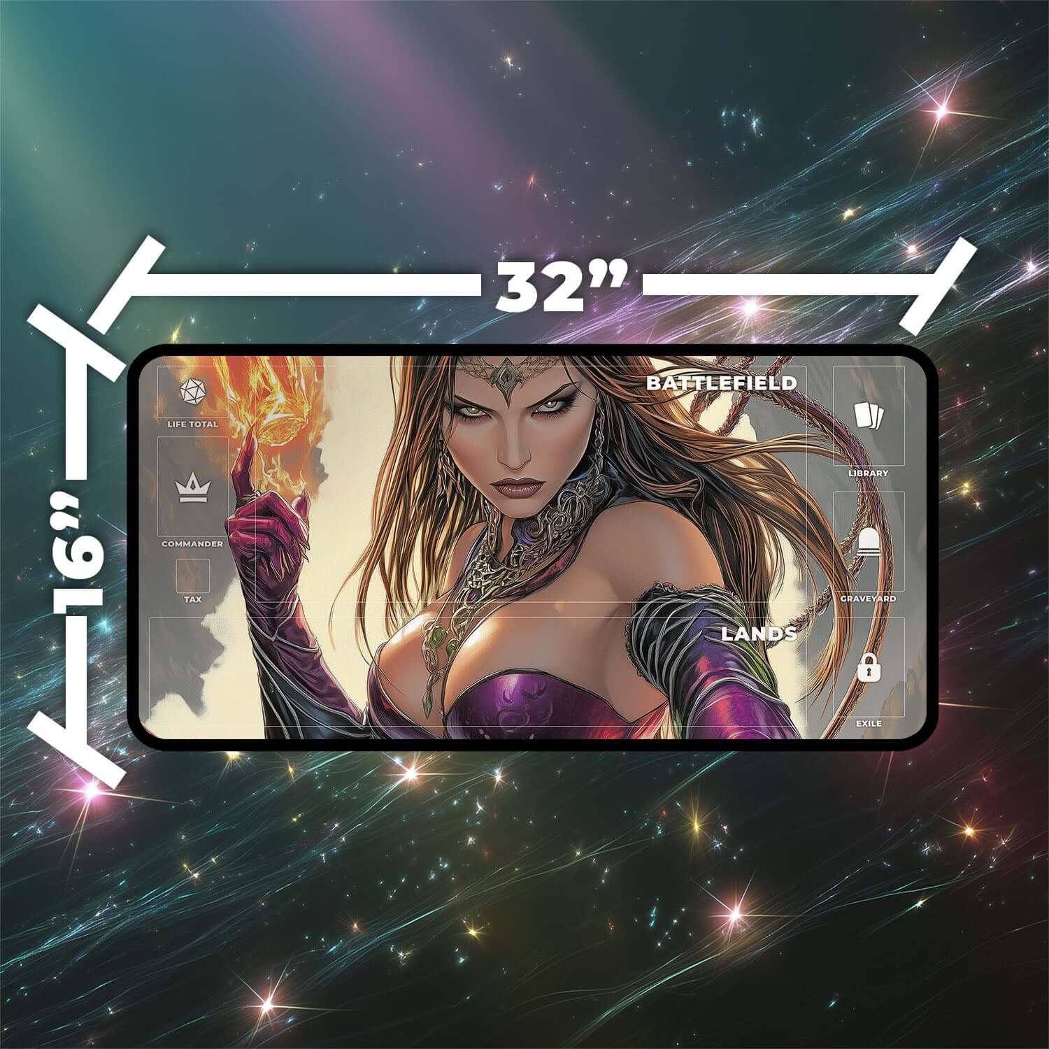 Liliana of the Veil Playmat | Magic the Gathering Playmat | Necromancer Playmat with Zones Option | 24x14 | 22x12 | 32x16 Sizes
