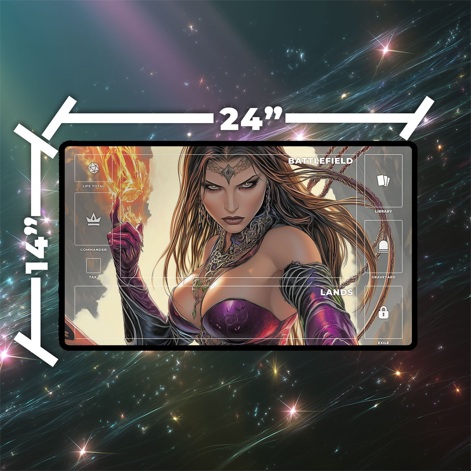 Liliana Vess Playmat | Magic the Gathering Playmat | Iconic Planeswalker Playmat with Zones Option | 24x14 | 22x12 | 32x16 Sizes