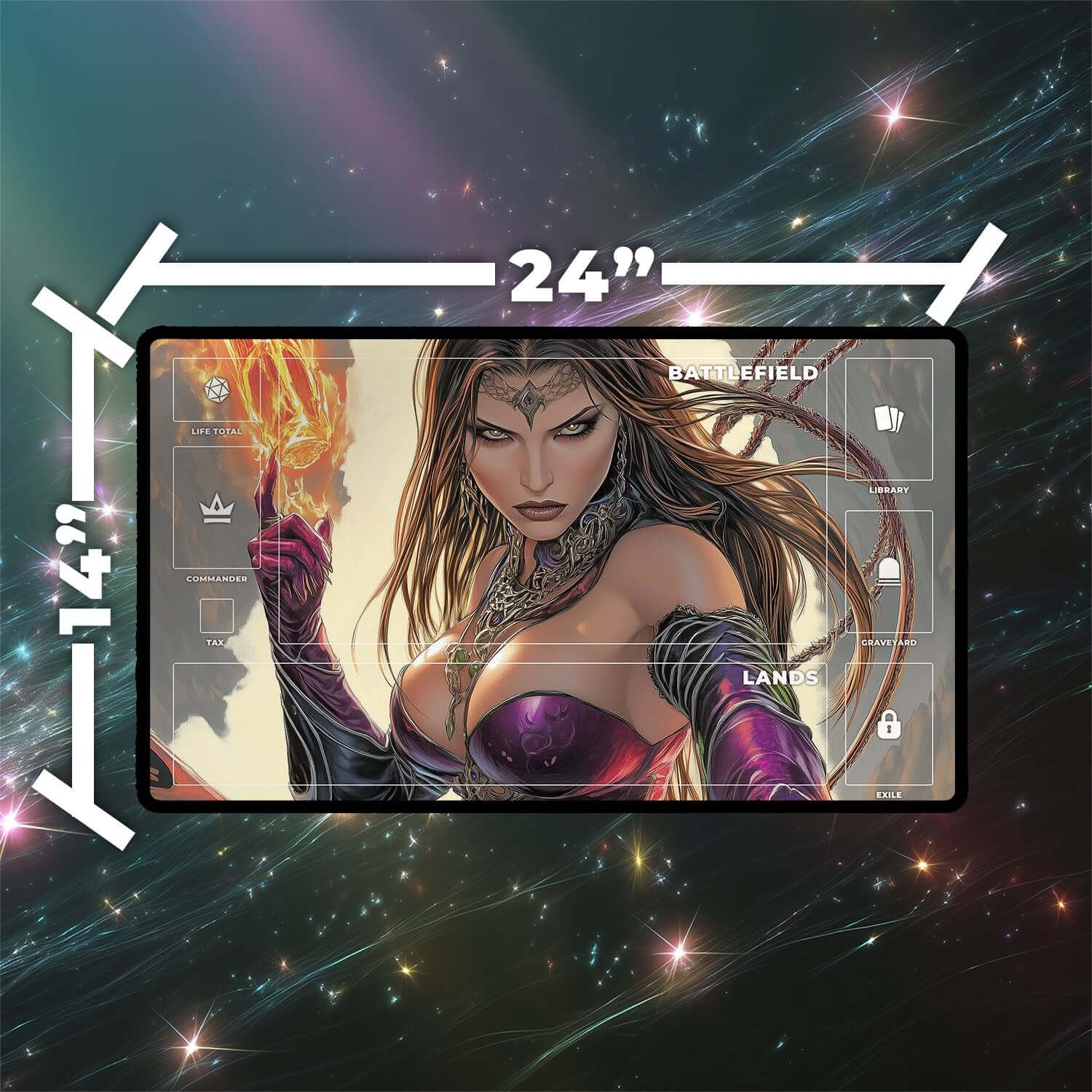 Liliana of the Veil Playmat | Magic the Gathering Playmat | Necromancer Playmat with Zones Option | 24x14 | 22x12 | 32x16 Sizes