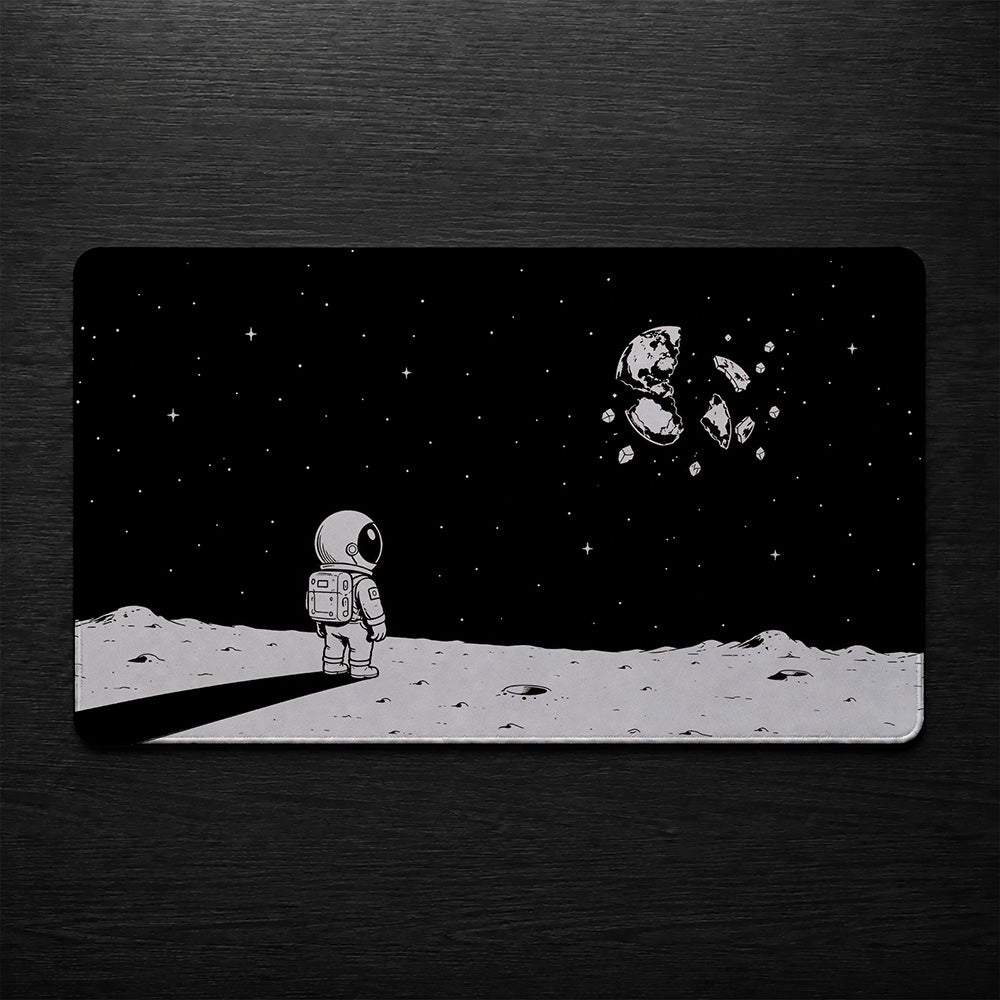 Lonely Astronaut Shattered Moon Desk Mat 24x14 36x18 48x24