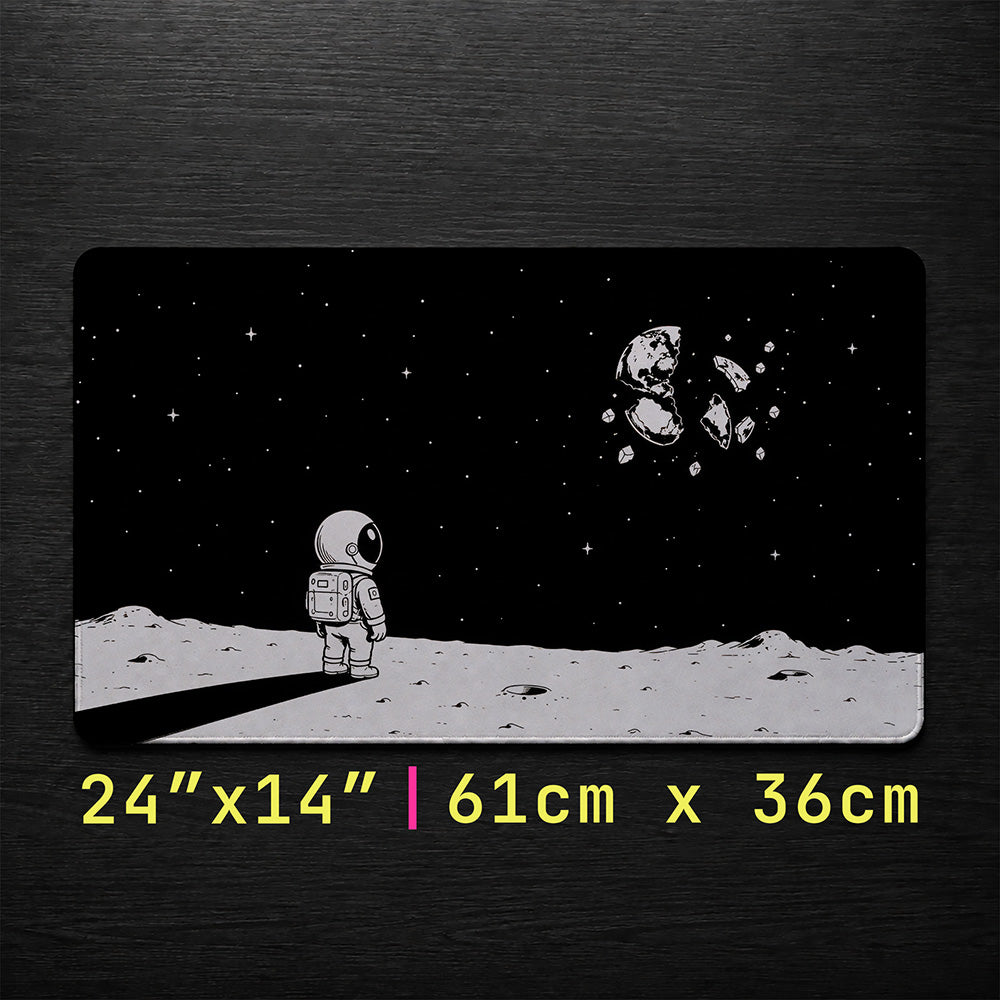 Lonely Astronaut Shattered Moon Desk Mat 24x14 36x18 48x24