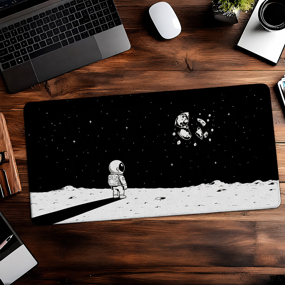 Lonely Astronaut Shattered Moon Desk Mat 24x14 36x18 48x24