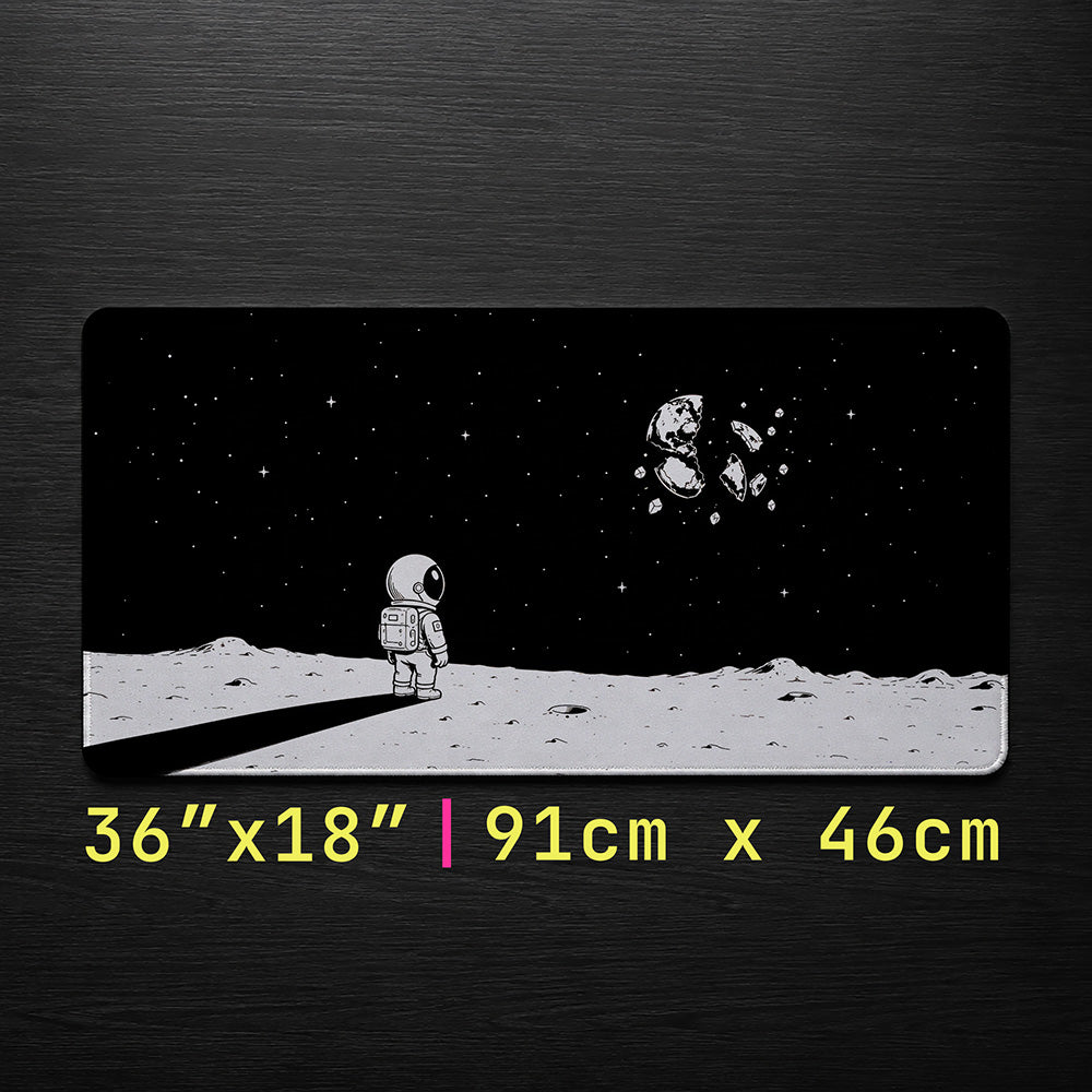 Lonely Astronaut Shattered Moon Desk Mat 24x14 36x18 48x24