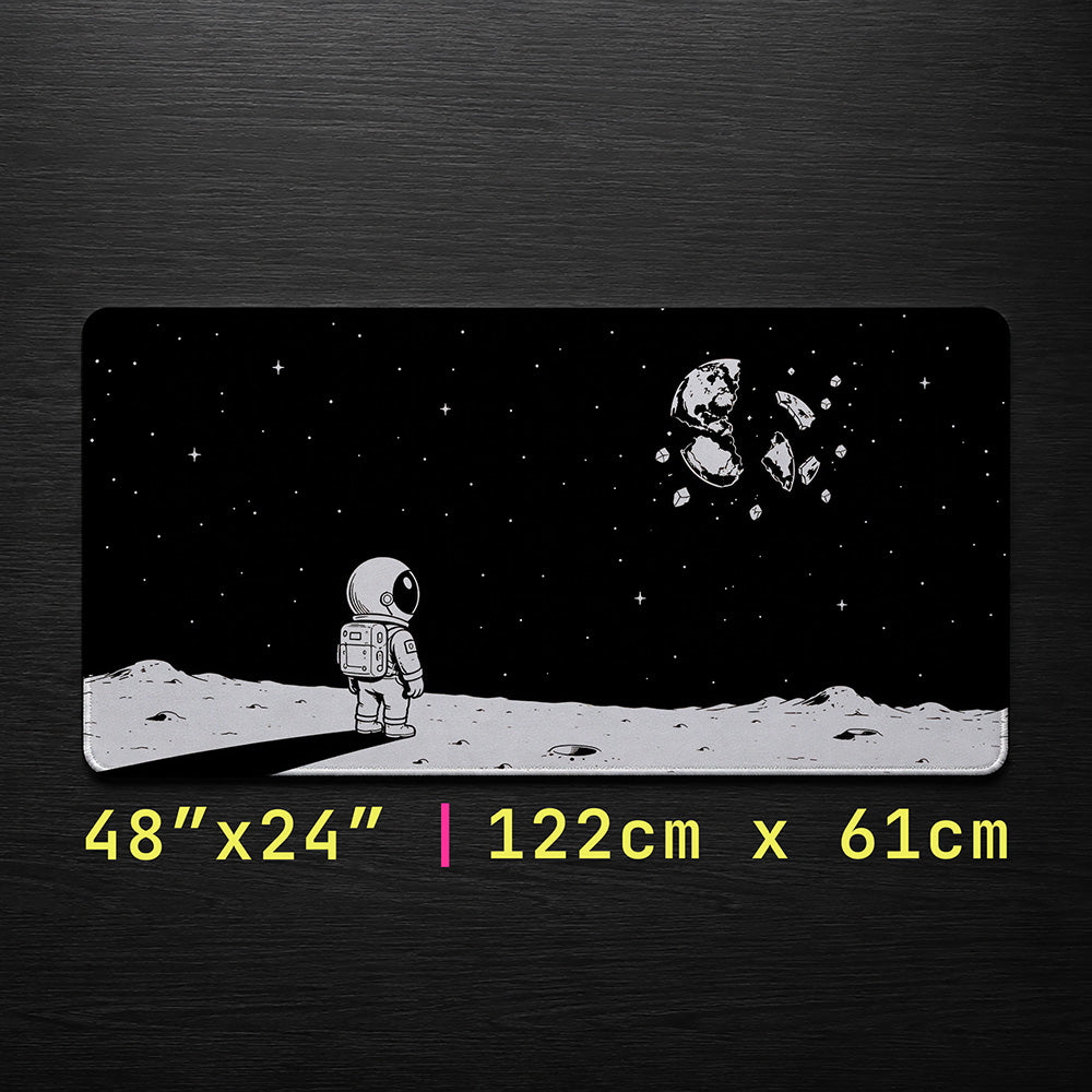 Lonely Astronaut Shattered Moon Desk Mat 24x14 36x18 48x24