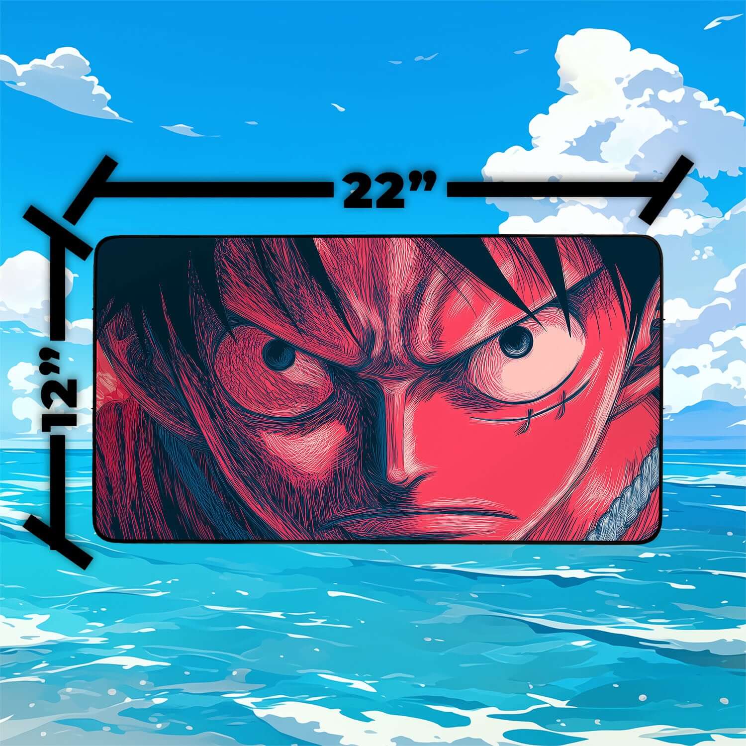 Monkey D. Luffy Playmat | One Piece Playmat | Straw Hat Crew Playmat with Zones Option | 24x14 | 22x12 | 32x16 Sizes