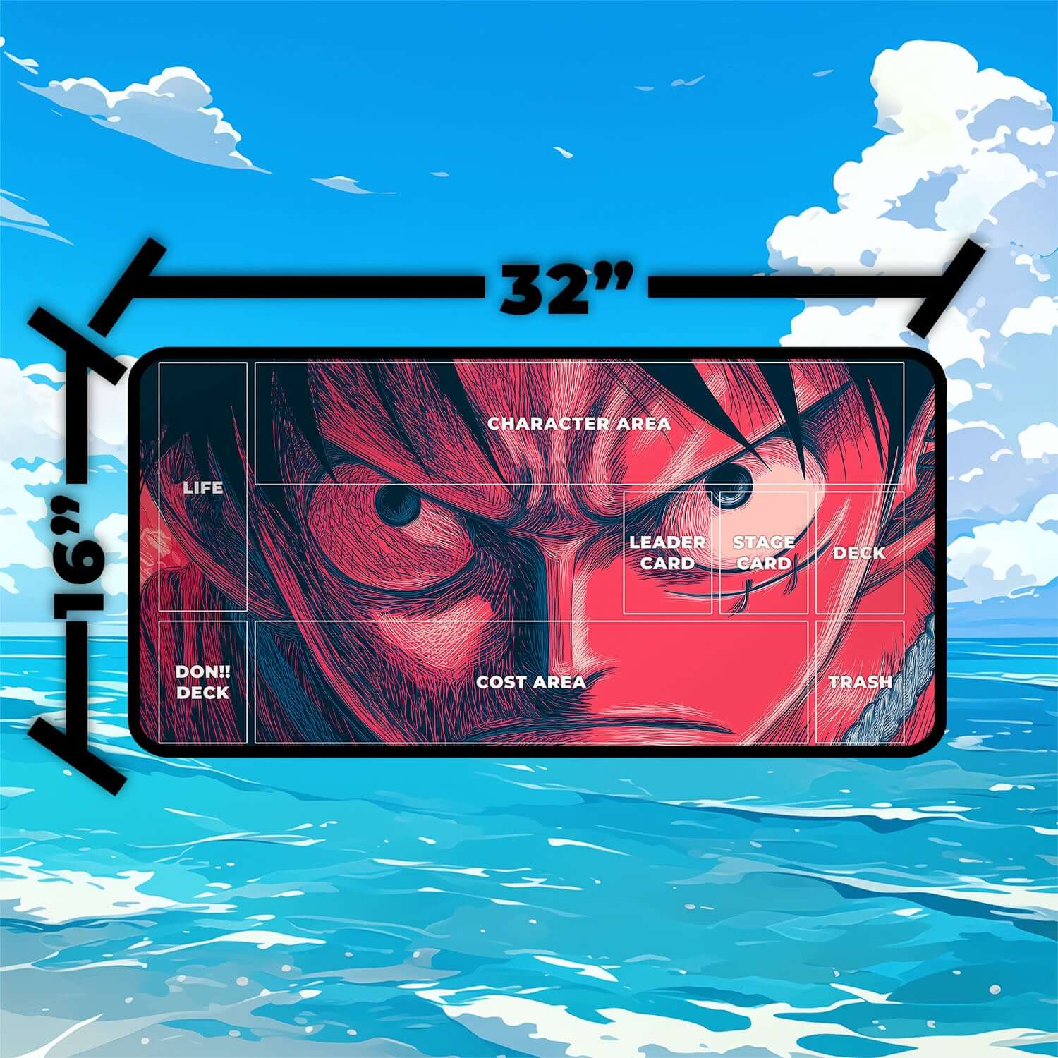 Monkey D. Luffy Playmat | One Piece Playmat | Straw Hat Crew Playmat with Zones Option | 24x14 | 22x12 | 32x16 Sizes
