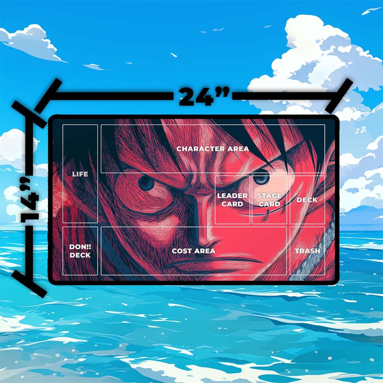 Monkey D. Luffy Playmat | One Piece Playmat | Straw Hat Crew Playmat with Zones Option | 24x14 | 22x12 | 32x16 Sizes
