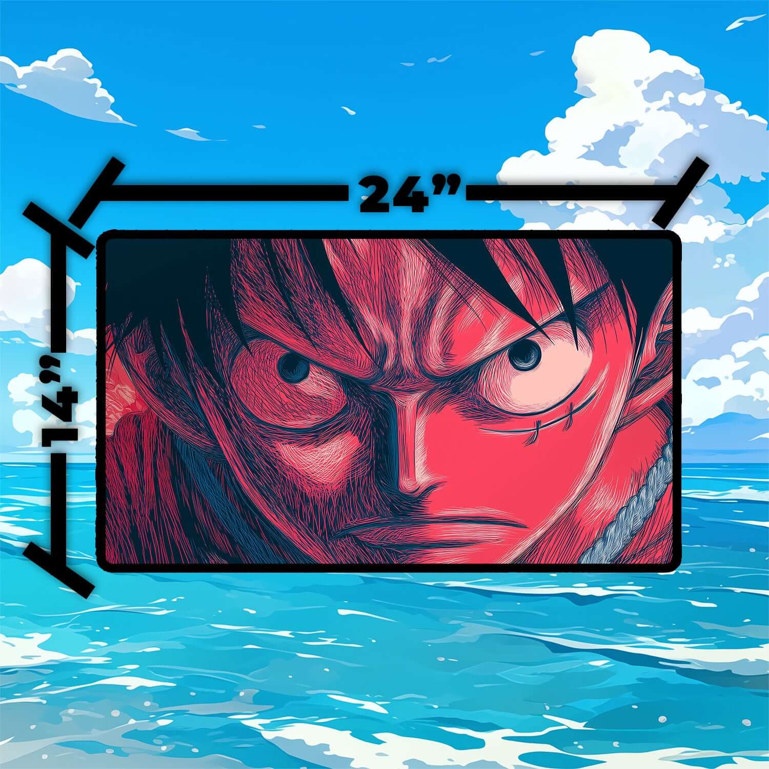 Monkey D. Luffy Playmat | One Piece Playmat | Straw Hat Crew Playmat with Zones Option | 24x14 | 22x12 | 32x16 Sizes