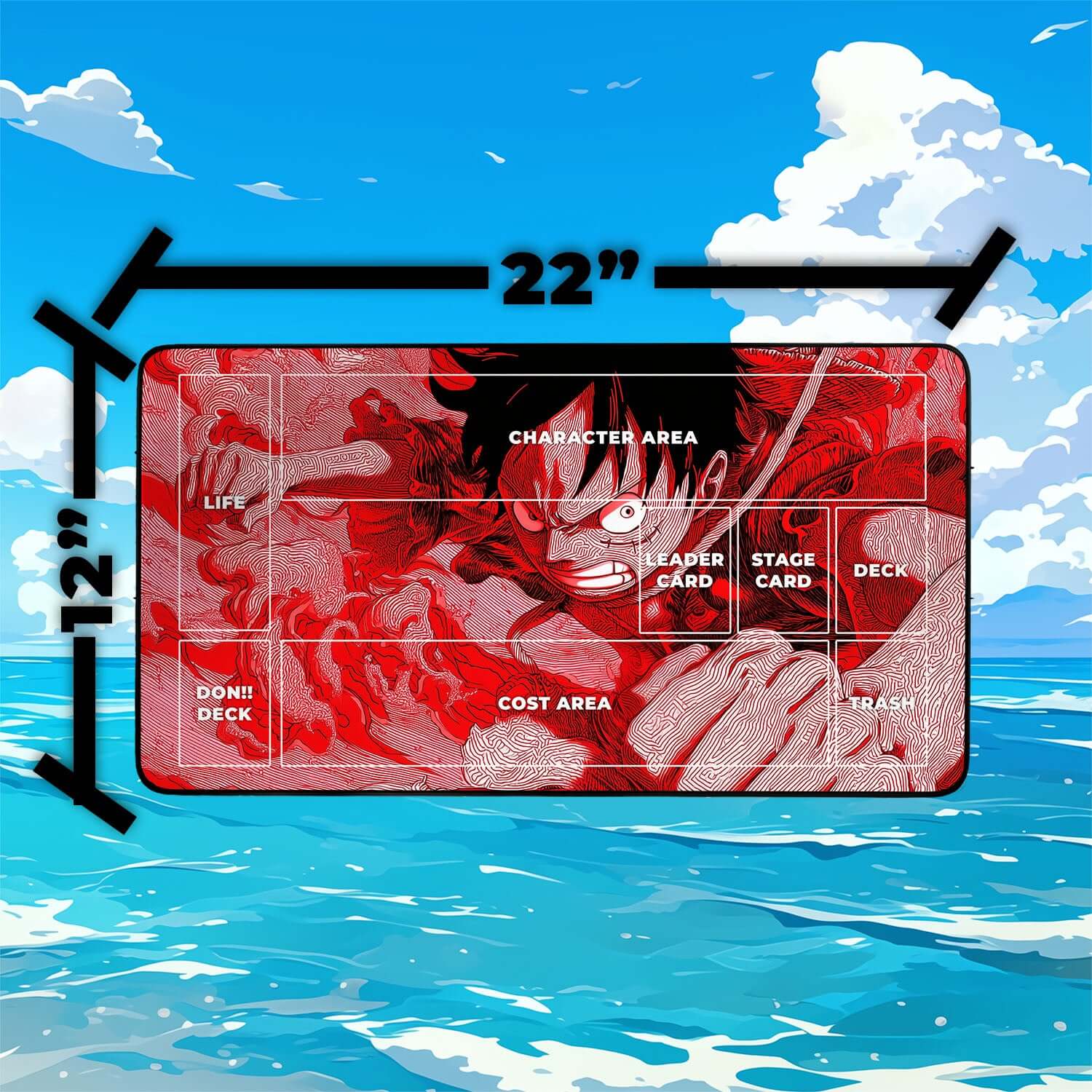 Luffy Punch Playmat | One Piece Playmat | Straw Hat Crew Playmat with Zones Option | 24x14 | 22x12 | 32x16 Sizes