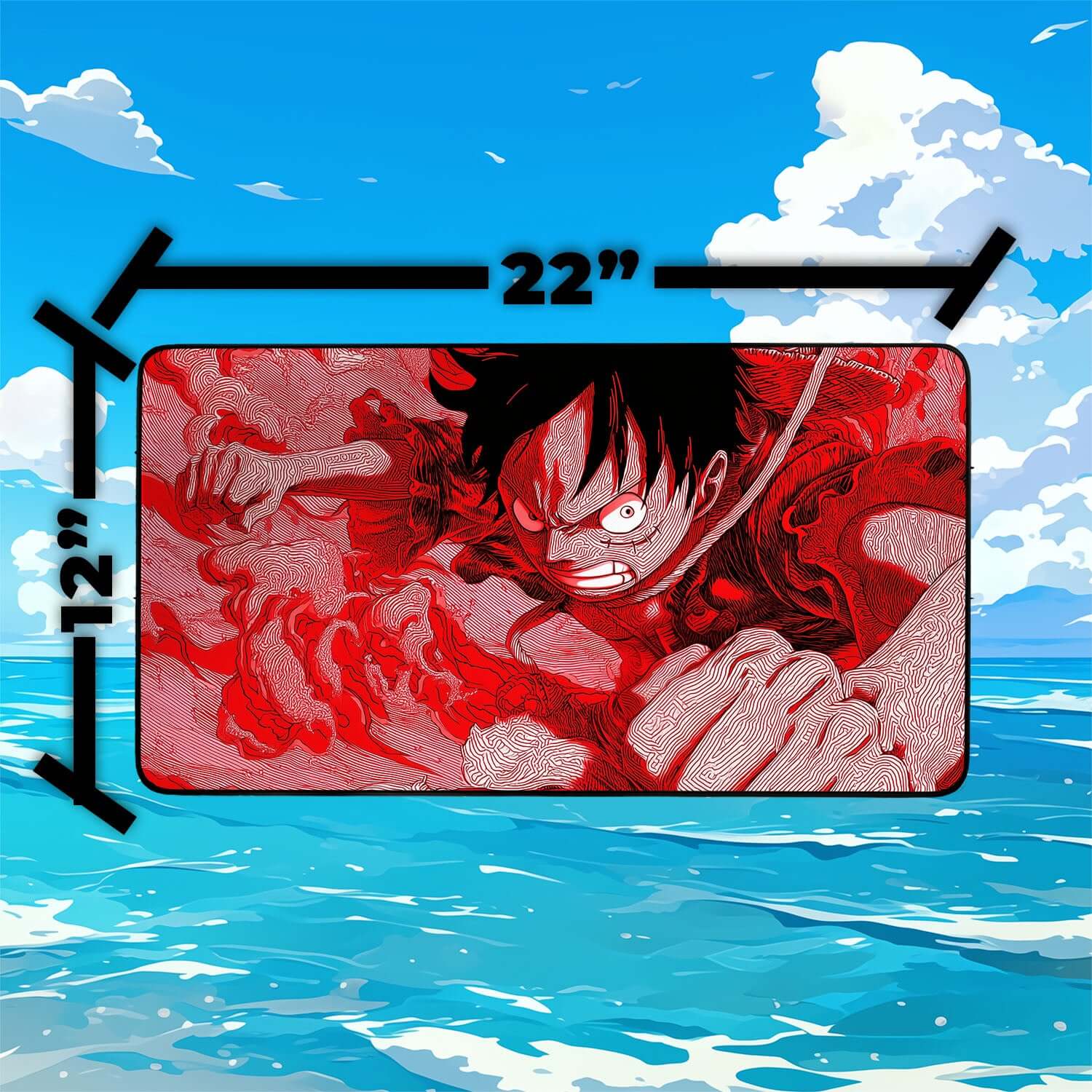 Luffy Punch Playmat | One Piece Playmat | Straw Hat Crew Playmat with Zones Option | 24x14 | 22x12 | 32x16 Sizes
