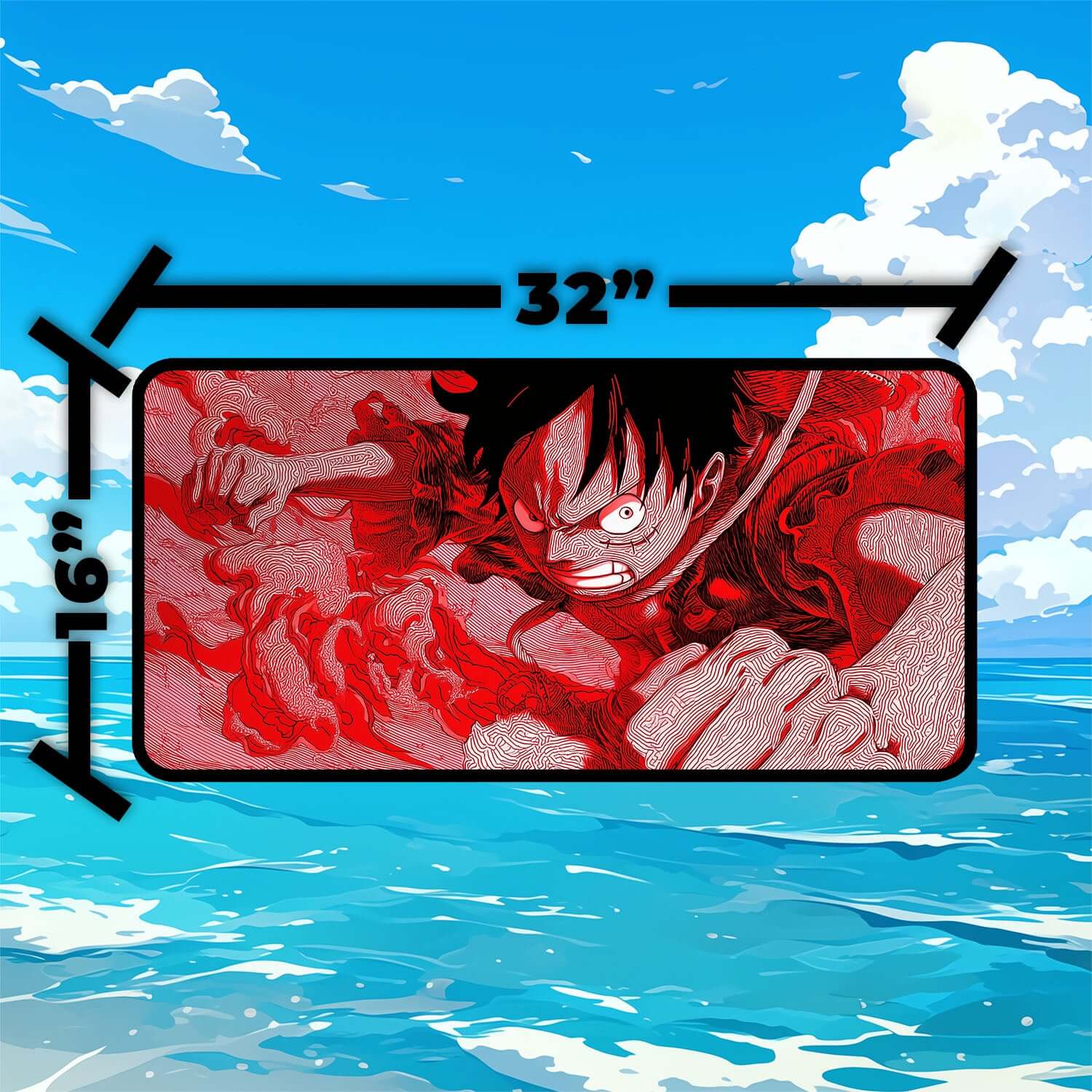 Luffy Punch Playmat | One Piece Playmat | Straw Hat Crew Playmat with Zones Option | 24x14 | 22x12 | 32x16 Sizes