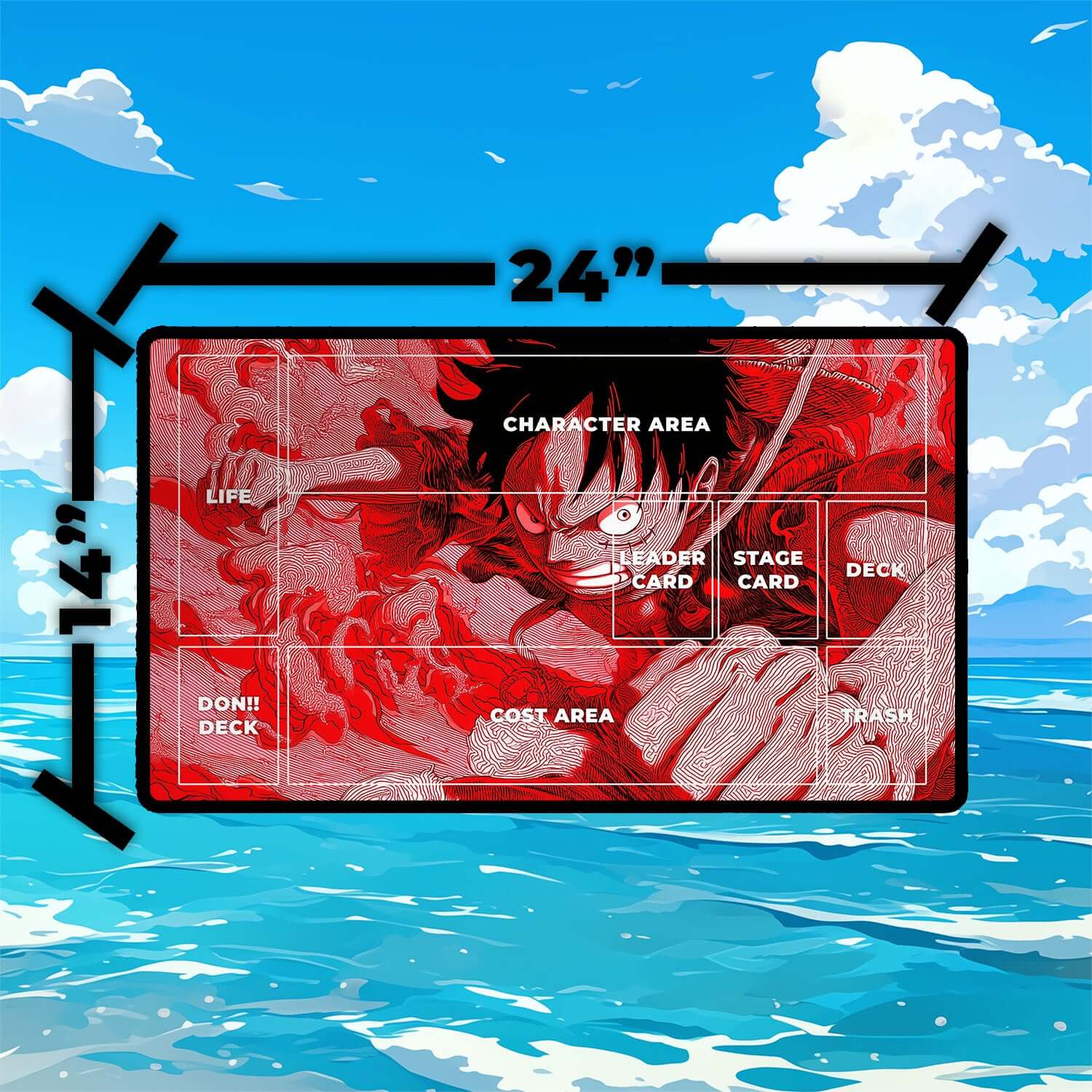 Luffy Punch Playmat | One Piece Playmat | Straw Hat Crew Playmat with Zones Option | 24x14 | 22x12 | 32x16 Sizes