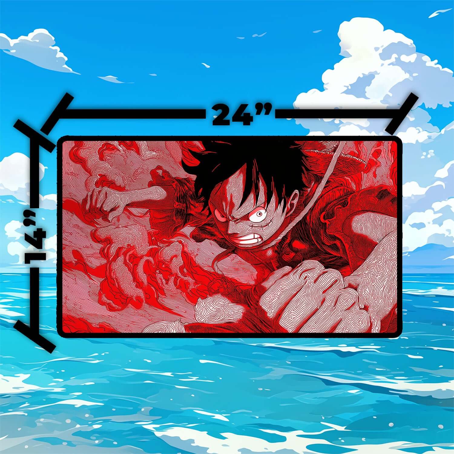 Luffy Punch Playmat | One Piece Playmat | Straw Hat Crew Playmat with Zones Option | 24x14 | 22x12 | 32x16 Sizes