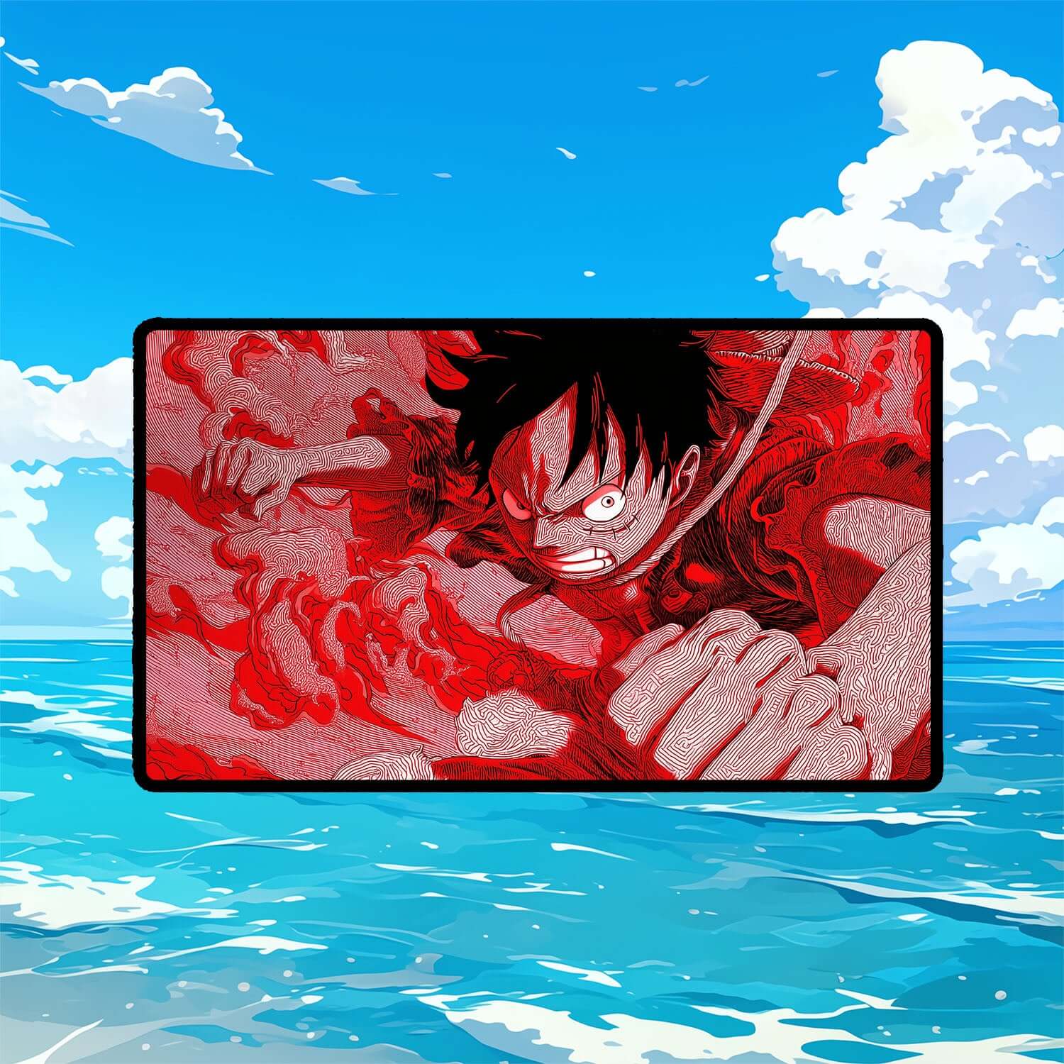 Luffy Punch Playmat | One Piece Playmat | Straw Hat Crew Playmat with Zones Option | 24x14 | 22x12 | 32x16 Sizes