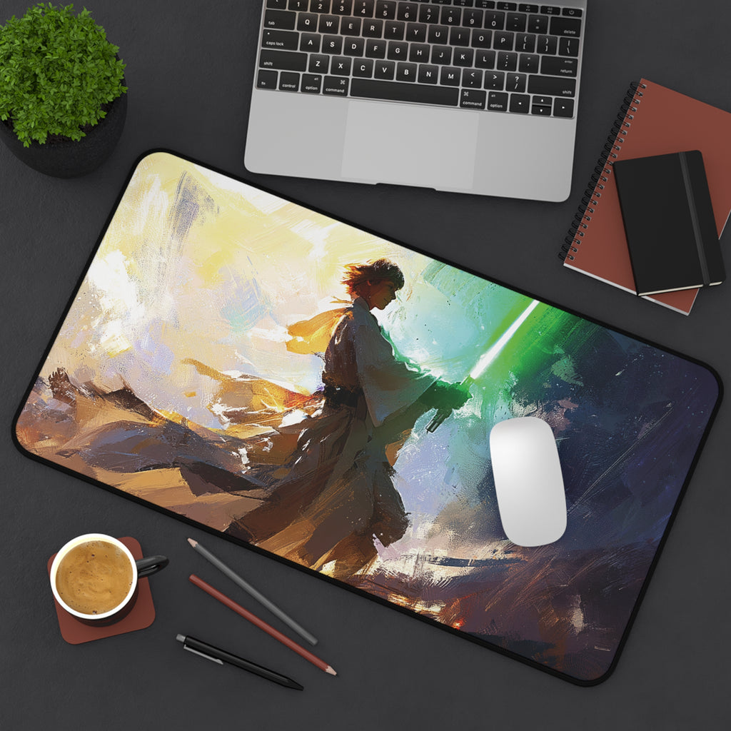 Luke Skywalker playmat featuring the Jedi Master holding a lightsaber with dramatic lighting.