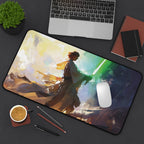 Luke Skywalker playmat featuring the Jedi Master holding a lightsaber with dramatic lighting.