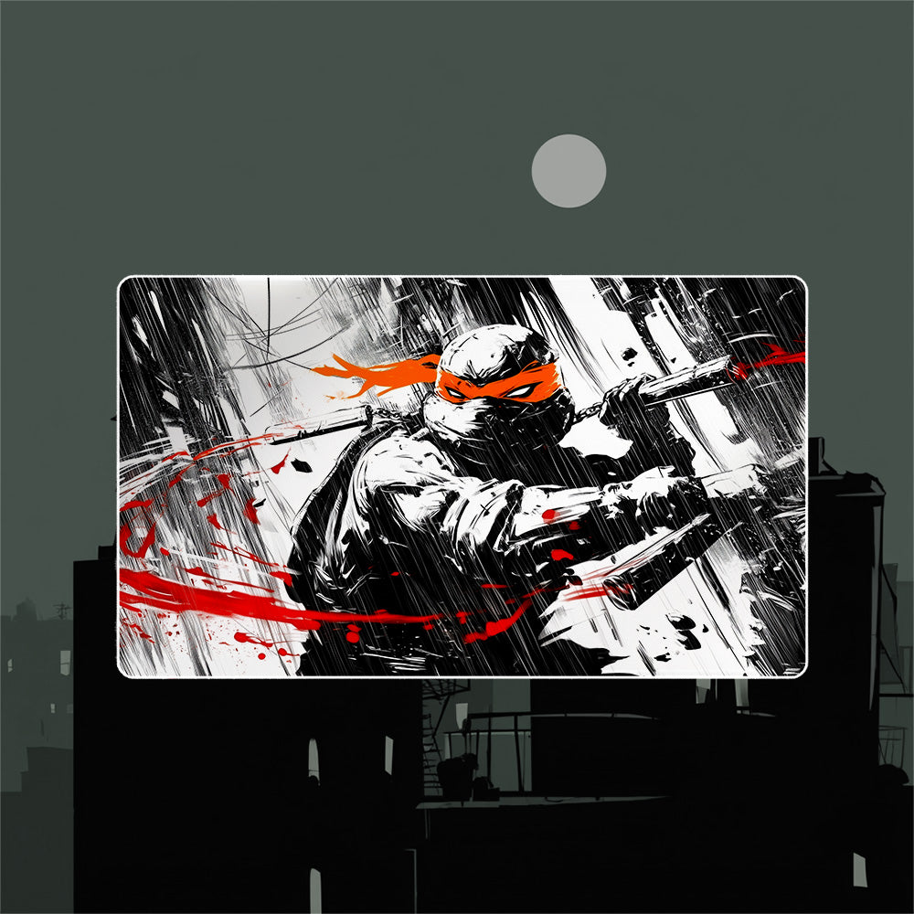 Orange Mask Turtle Warrior Playmat (Borderless) | Black Noir Ink Mat