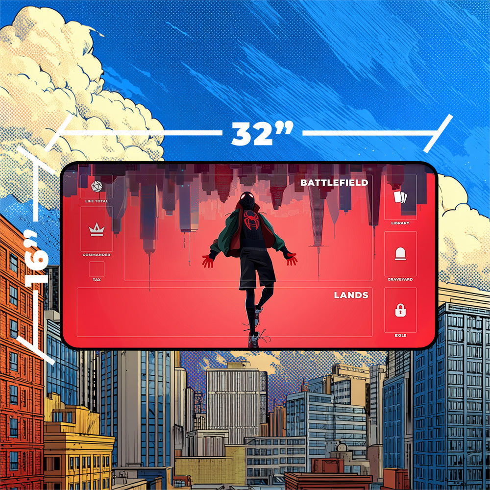 Miles Morales Playmat | Magic the Gathering Playmat | Spider-Verse Fall with Zones Option | 24x14 | 32x16