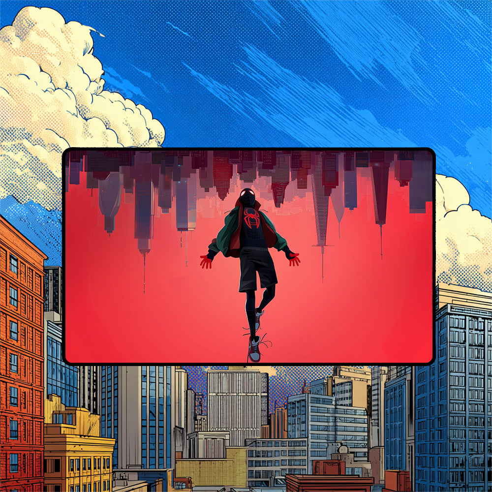 Miles Morales Playmat | Magic the Gathering Playmat | Spider-Verse Fall with Zones Option | 24x14 | 32x16
