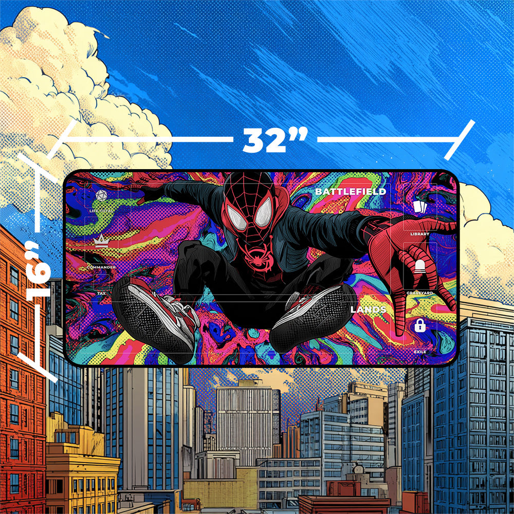 Miles Morales Playmat | Magic the Gathering Playmat | Psychedelic Spider-Verse with Zones Option | 24x14 | 32x16