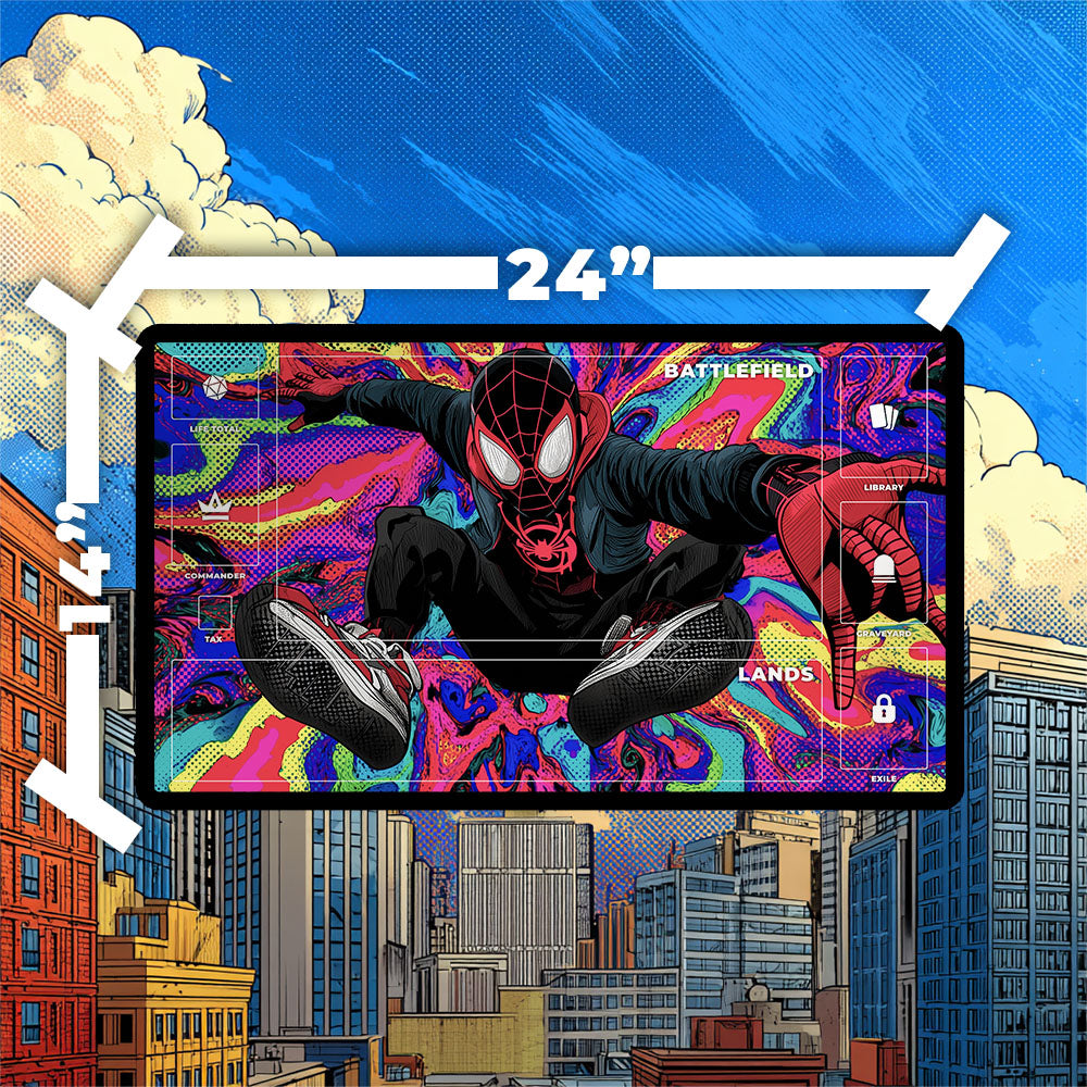 Miles Morales Playmat | Magic the Gathering Playmat | Psychedelic Spider-Verse with Zones Option | 24x14