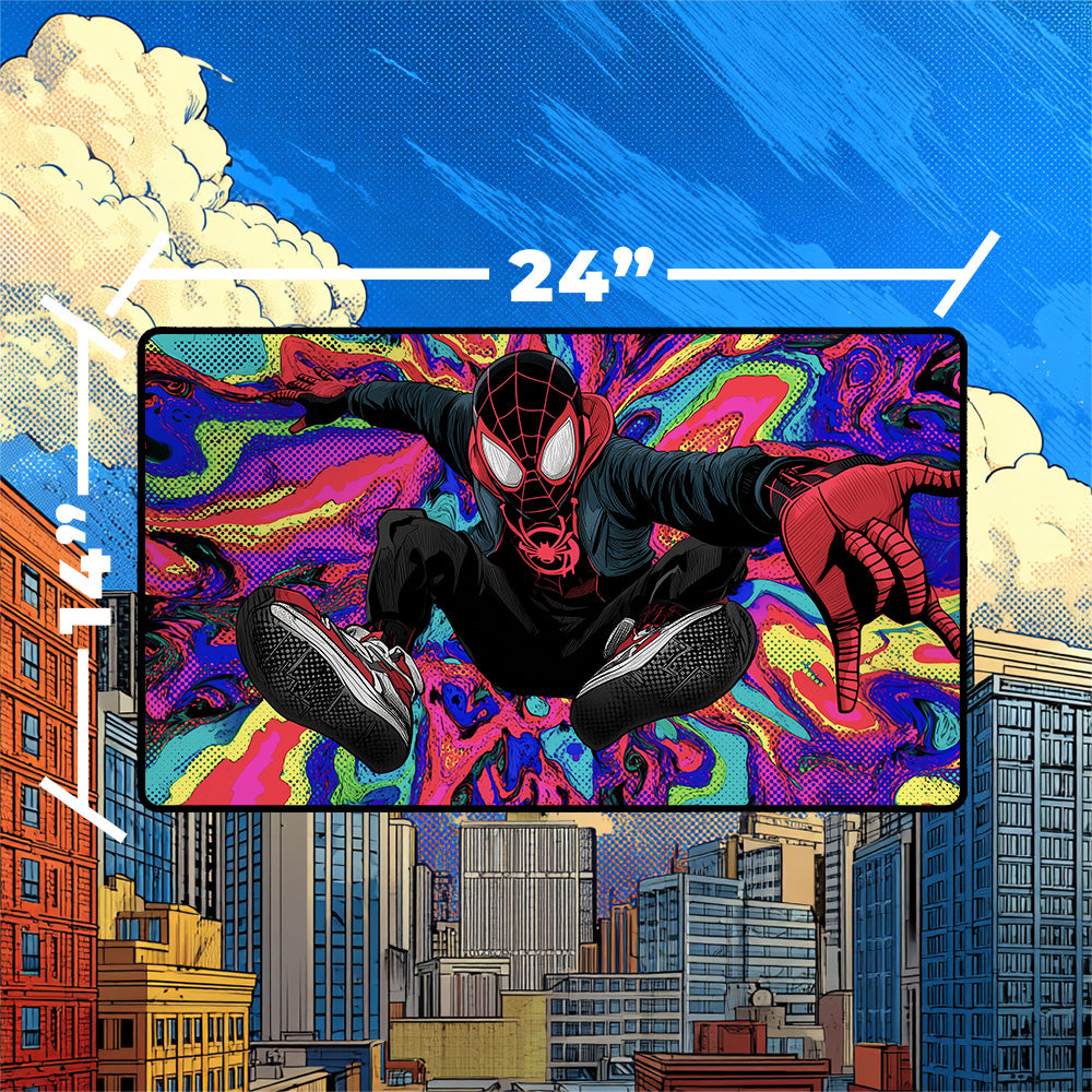Miles Morales Playmat | Magic the Gathering Playmat | Psychedelic Spider-Verse with Zones Option | 24x14 | 32x16