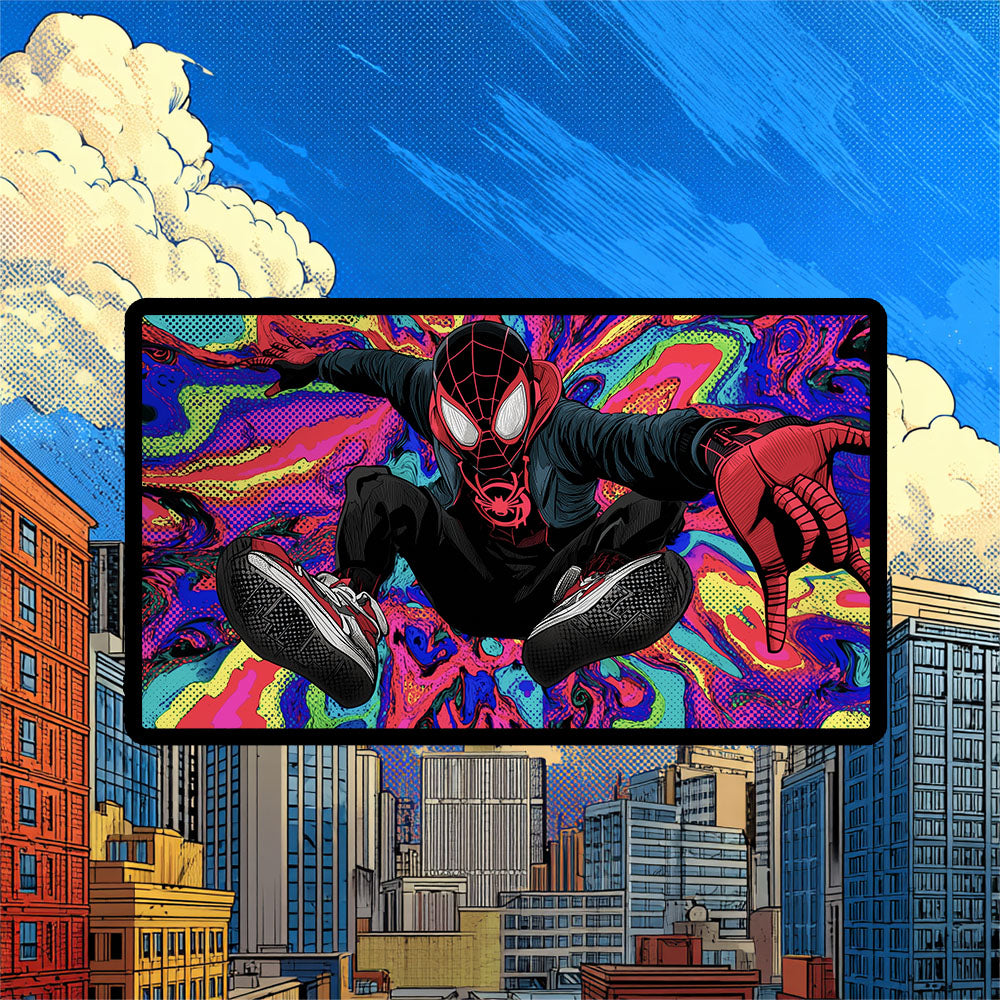Miles Morales Playmat | Magic the Gathering Playmat | Psychedelic Spider-Verse with Zones Option | 24x14