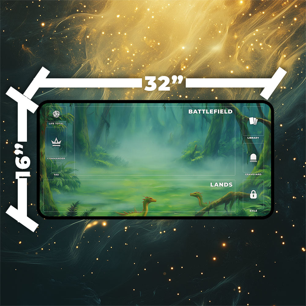 Misty Rainforest Playmat | Magic the Gathering Playmat | Dragon Fetch Land MTG Playmat with Zones Option | 24x14 | 32x16