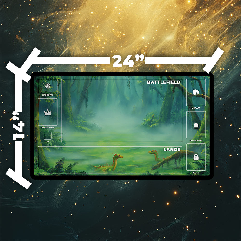 Misty Rainforest Playmat | Magic the Gathering Playmat | Dragon Fetch Land MTG Playmat with Zones Option | 24x14 | 32x16