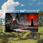 Mordor playmat featuring Barad-dur and Mount Doom with detailed engraving in rich colors, measuring 24x14 inches.
