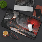 Mordor playmat featuring Barad-dur and Mount Doom engraving with lava rivers and volcanic landscape.