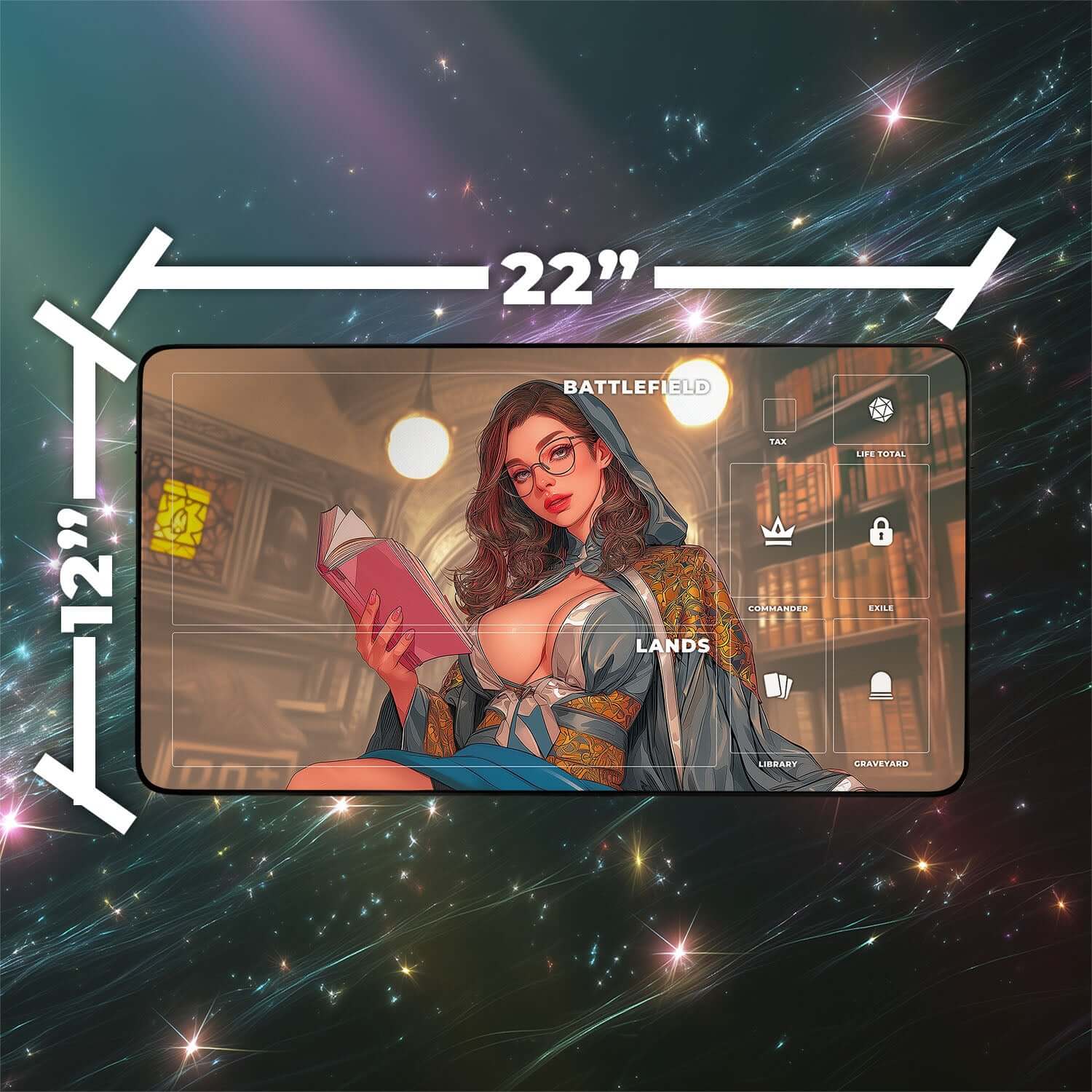 Mystical Tutor Playmat | Magic the Gathering Playmat | Sorceress Playmat with Zones Option | 24x14 | 22x12 | 32x16 Sizes