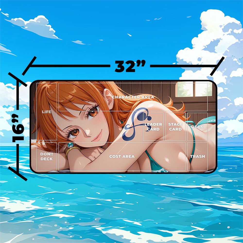 Nami Playmat | One Piece Playmat | Green Bikini With Zones Option | 24x14 | 32x16 Sizes