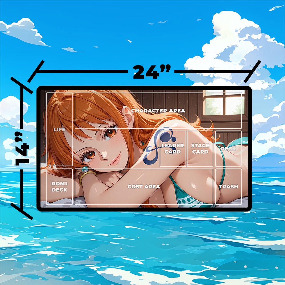 Nami Playmat | One Piece Playmat | Green Bikini With Zones Option | 24x14 | 32x16 Sizes