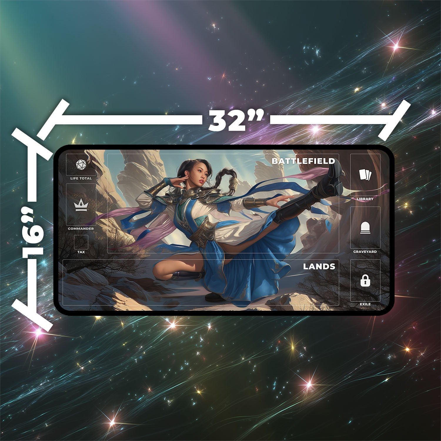 Narset, Enlightened Master Playmat | Magic the Gathering Playmat | Iconic Planeswalker Playmat with Zones Option | 24x14 | 32x16 Sizes