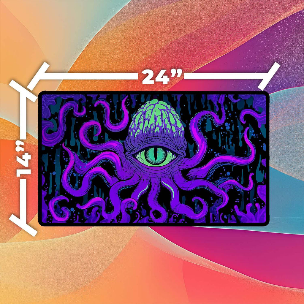 Psychedelic Cthulhu Eye Playmat | Magic the Gathering Playmat | Neon Tentacle Playmat with Zones Option | 24x14 | 22x12 | 32x16 Sizes