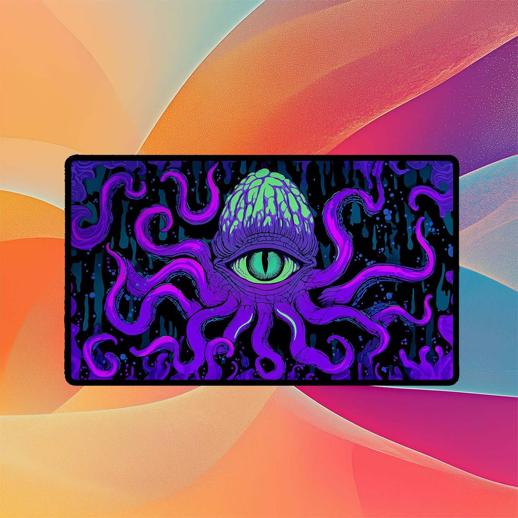 Psychedelic Cthulhu Eye Playmat | Magic the Gathering Playmat | Neon Tentacle Playmat with Zones Option | 24x14 | 22x12 | 32x16 Sizes
