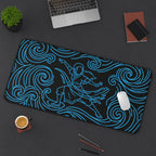 Neon Katara playmat featuring dynamic waterbending wave art in neon blue colors for an enchanting gaming experience.