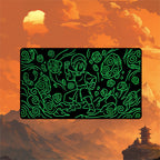 Neon Toph playmat featuring a dynamic earthbending pose with glowing green designs on a black background.