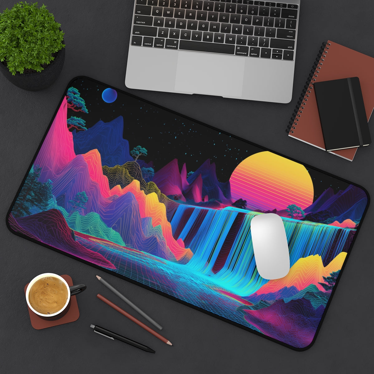 Neon Waterfall Playmat | Premium TCG Playmat No Zones Option | 24x14 | 32x16