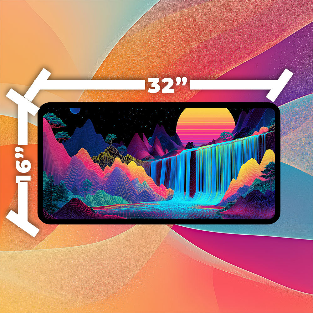 Neon Waterfall Playmat | Premium TCG Playmat No Zones Option | 24x14 | 32x16