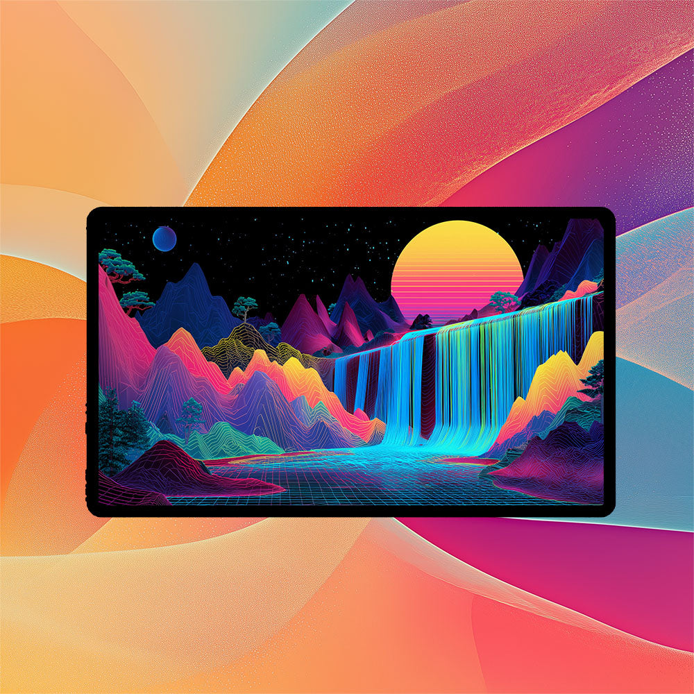 Neon Waterfall Playmat | Premium TCG Playmat No Zones Option | 24x14 | 32x16