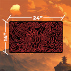 Neon Zuko playmat with dynamic fire kick battle design, measuring 24 x 14 inches, highlighted with bold red patterns.