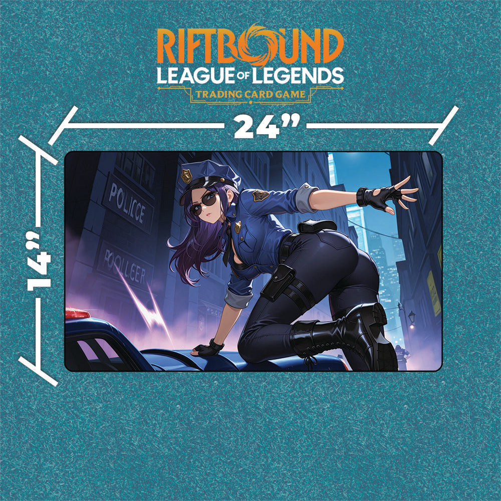 Officer Caitlyn Playmat | Riftbound League of Legends Playmat With Zones Option | 24x14 Size