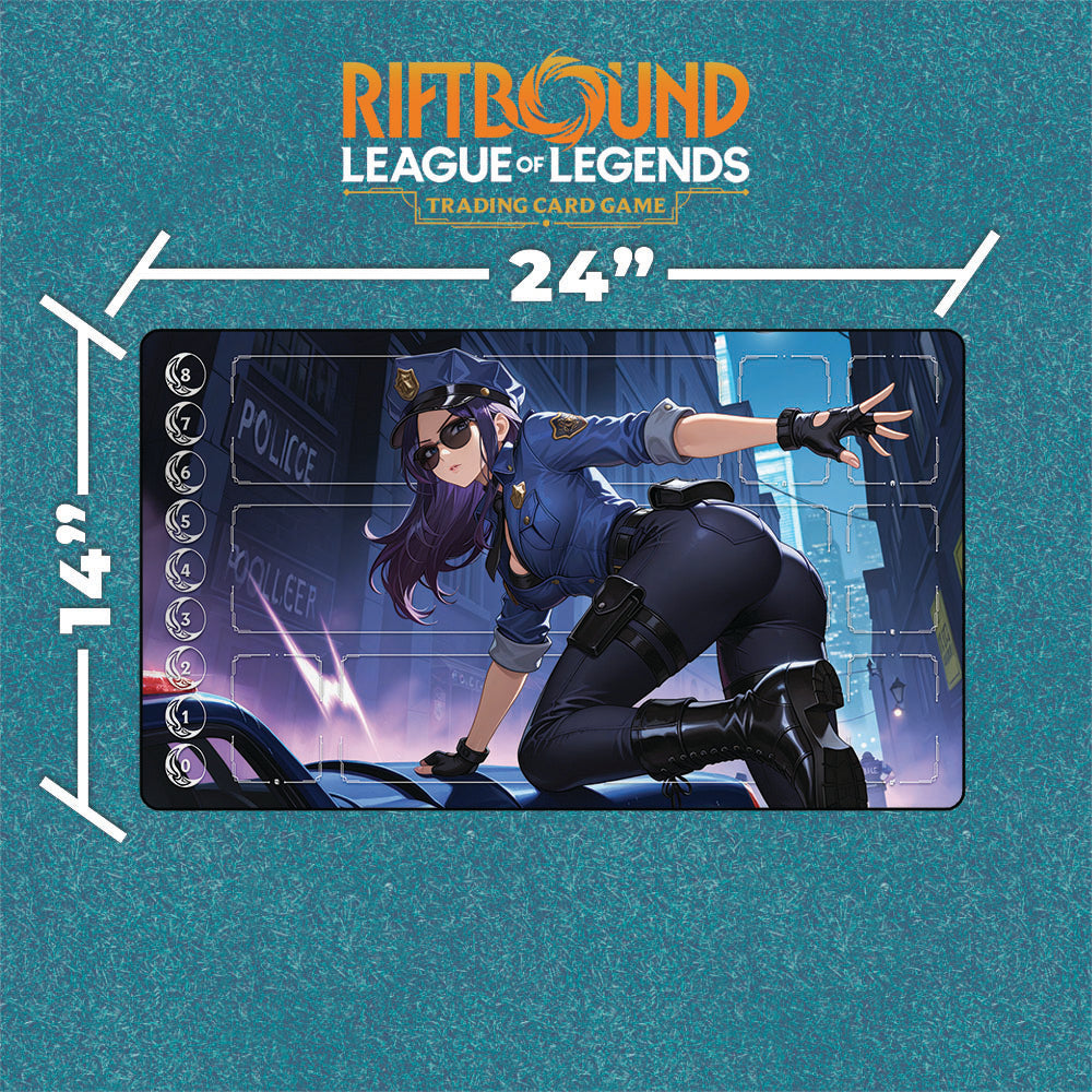 Officer Caitlyn Playmat | Riftbound League of Legends Playmat With Zones Option | 24x14 Size