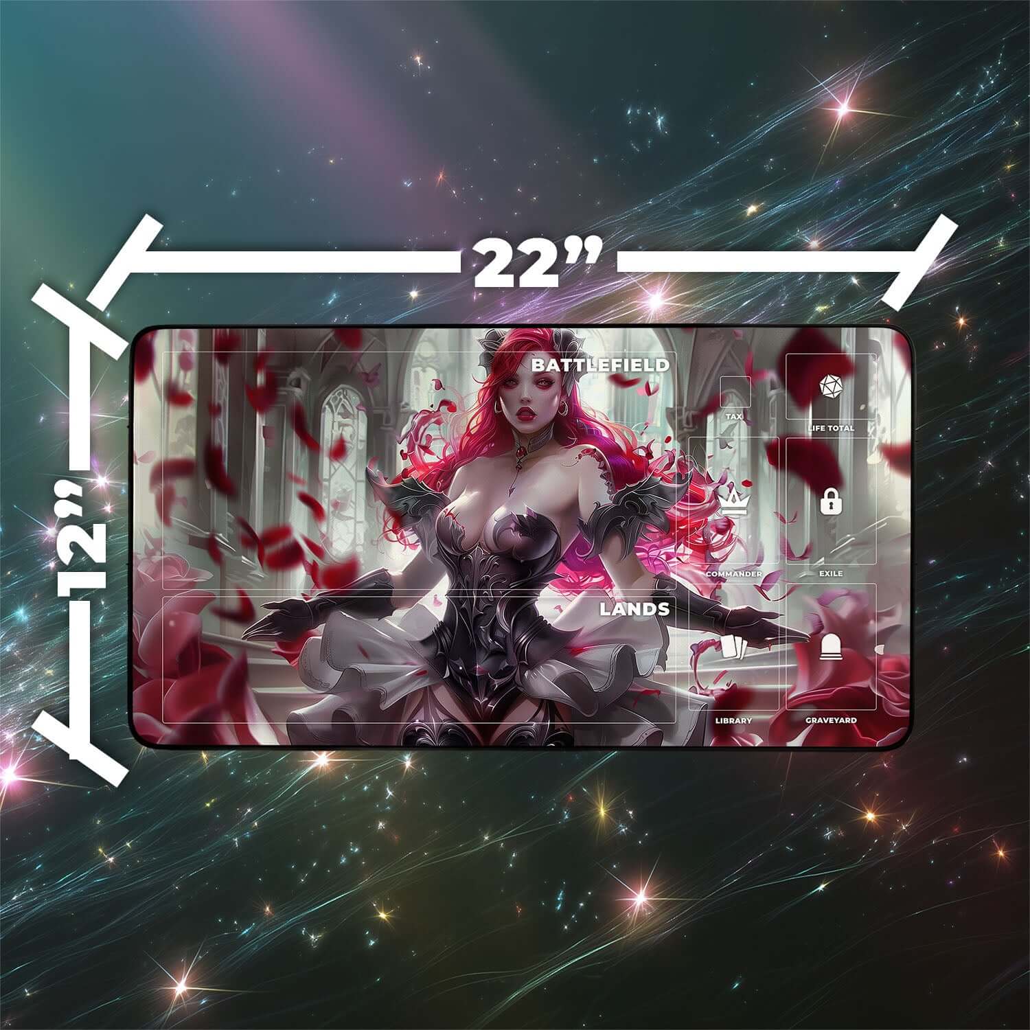Olivia, Crimson Bride Playmat | Magic the Gathering Playmat | Vampire Bride Playmat Mat with Zones Option | 24x14 | 22x12 | 32x16 Sizes