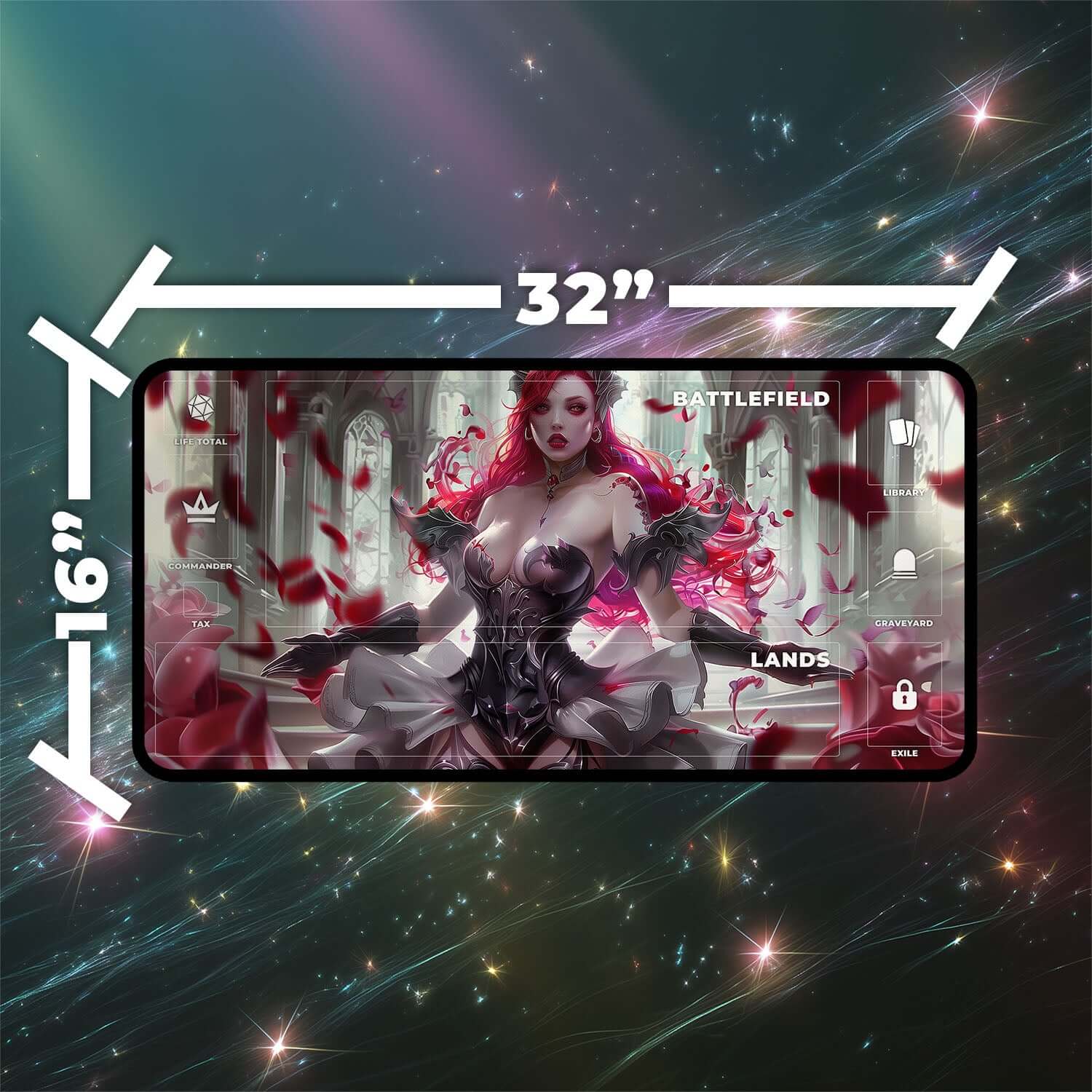 Olivia, Crimson Bride Playmat | Magic the Gathering Playmat | Vampire Bride Playmat Mat with Zones Option | 24x14 | 22x12 | 32x16 Sizes