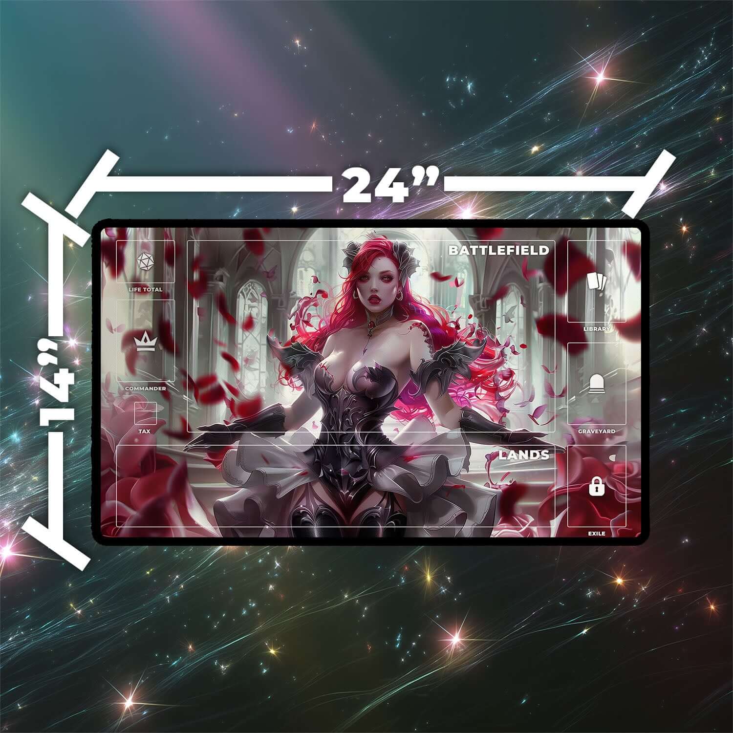 Olivia, Crimson Bride Playmat | Magic the Gathering Playmat | Vampire Bride Playmat Mat with Zones Option | 24x14 | 22x12 | 32x16 Sizes
