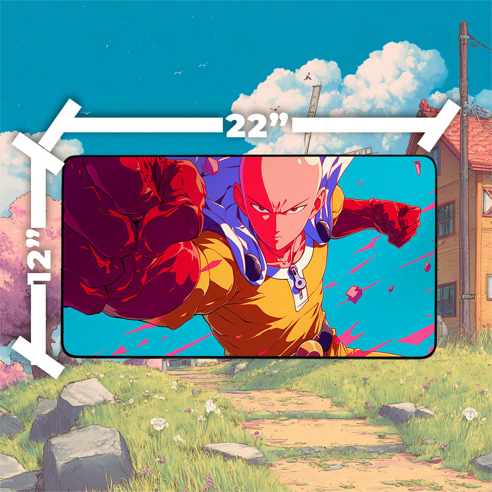One Punch Man Playmat | TCG Playmat | Saitama Playmat No Zones Option | 24x14 | 22x12 | 32x16 Sizes