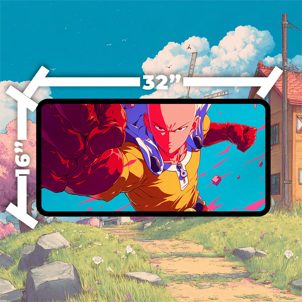 One Punch Man Playmat | TCG Playmat | Saitama Playmat No Zones Option | 24x14 | 22x12 | 32x16 Sizes